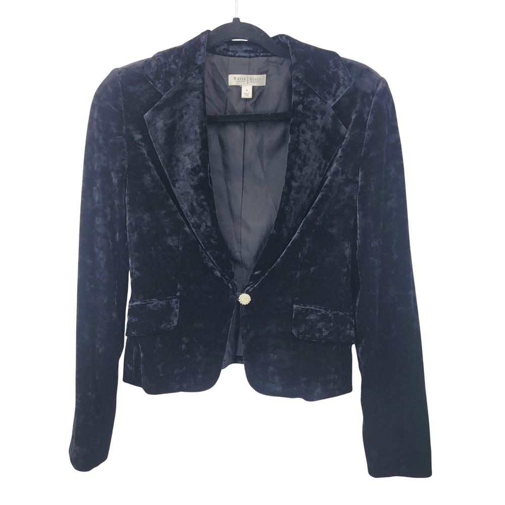 Vtg WHBM Formal Whimsigoth Black Crushed Velvet Blazer Sz 6 Rhinestone Button